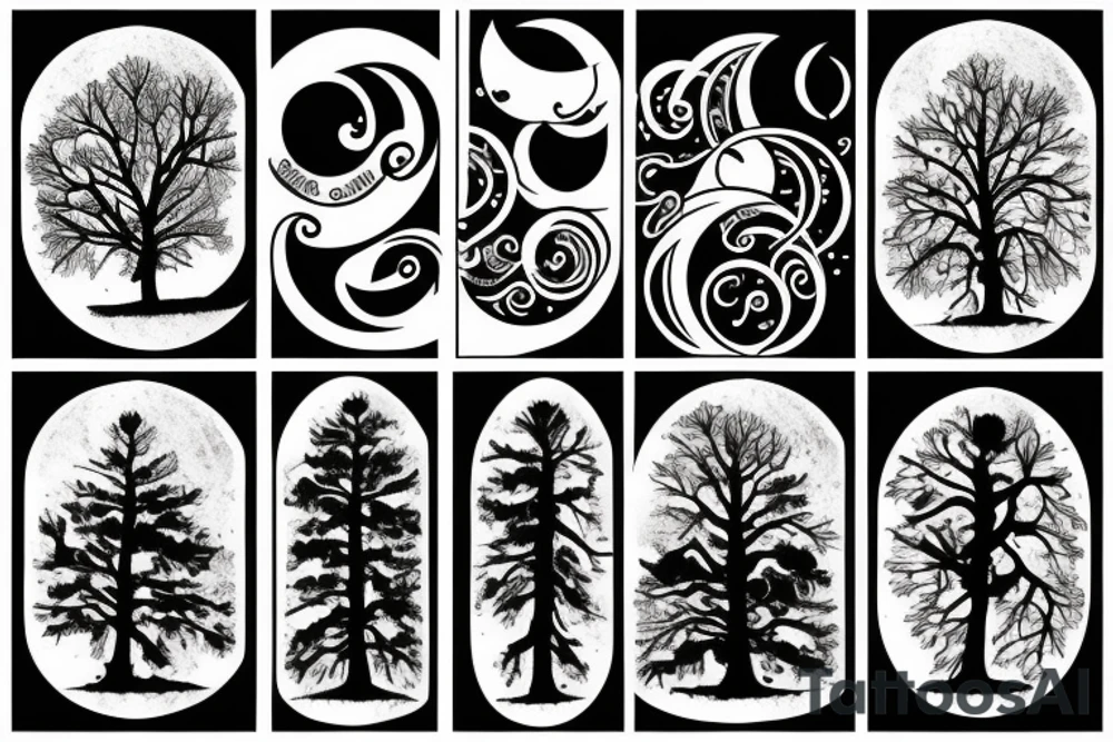 Moon behind tree tattoo idea