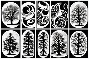 Moon behind tree tattoo idea
