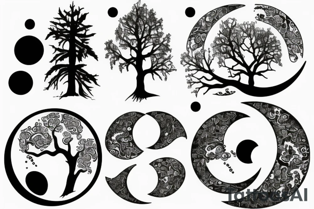Moon behind tree tattoo idea