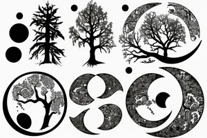 Moon behind tree tattoo idea