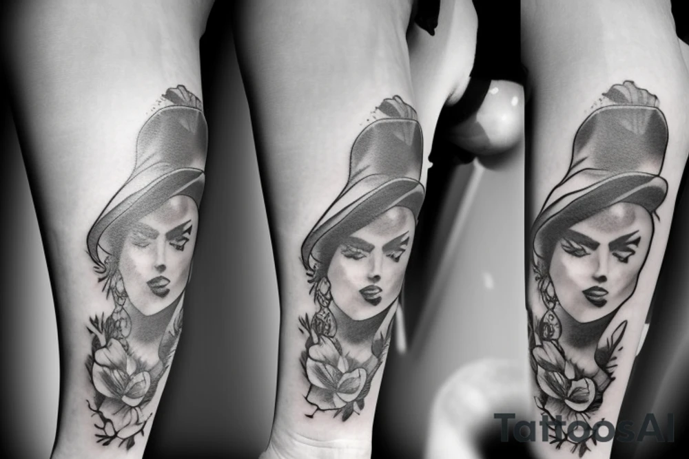 sexy cowgirl blowing smoke from pistol tattoo idea