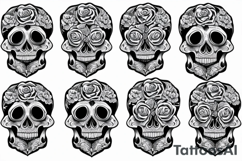 Blue rose skull tropical tattoo idea