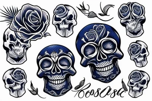 Blue rose skull tropical tattoo idea