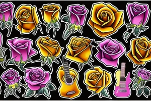 Yellow rose, guitars and Cadillacs, neon moom tattoo idea