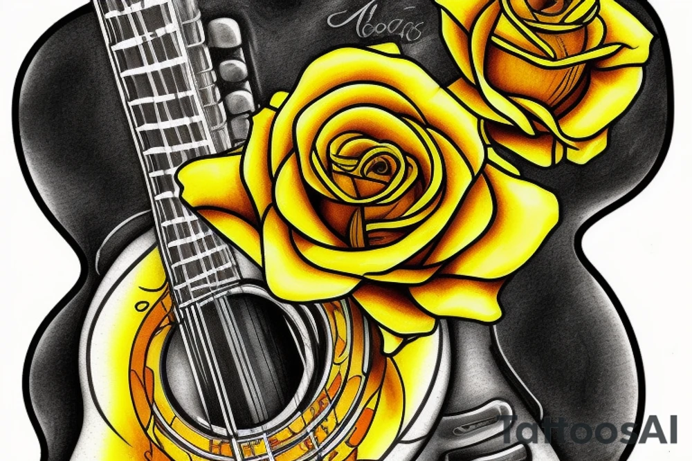 Yellow rose, guitars and Cadillacs, neon moom tattoo idea