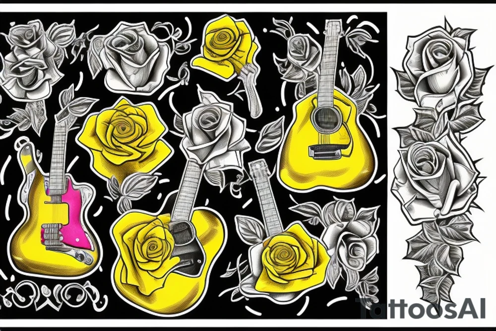 Yellow rose, guitars, Cadillacs, neon moom tattoo idea
