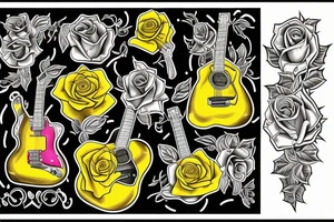 Yellow rose, guitars, Cadillacs, neon moom tattoo idea