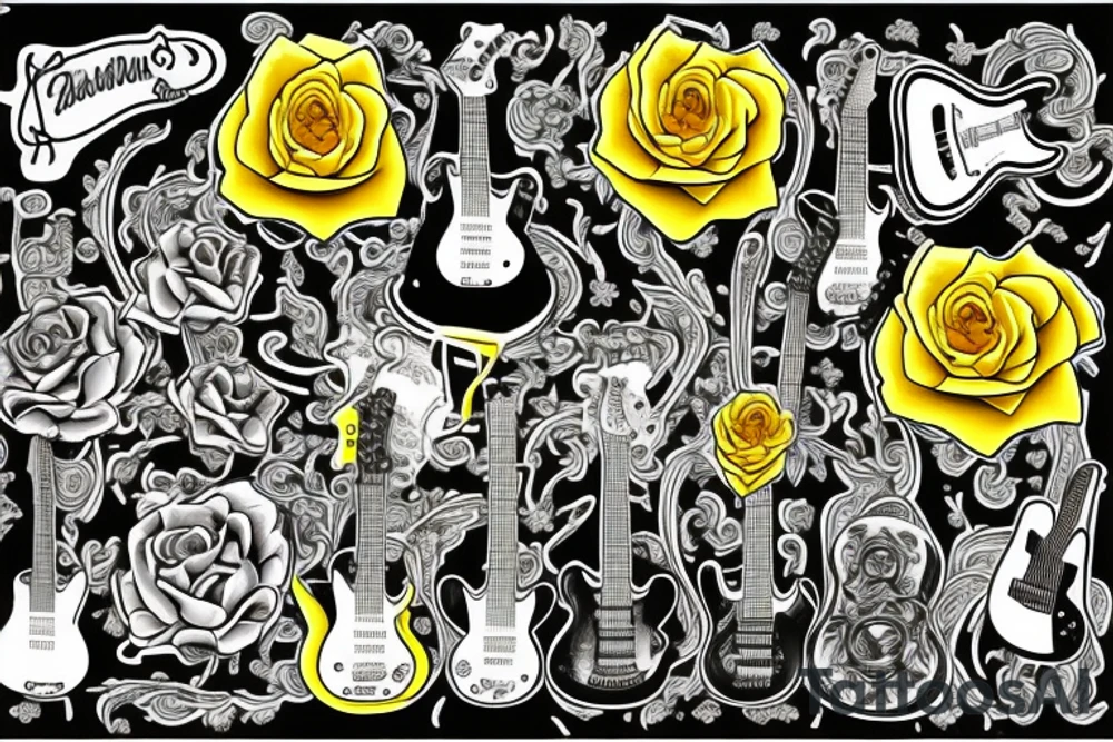 Yellow rose, guitars, Cadillacs, neon moom tattoo idea