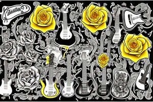 Yellow rose, guitars, Cadillacs, neon moom tattoo idea