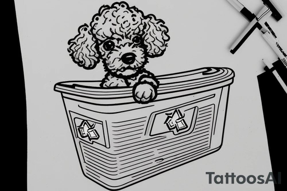A toy poodle in a recycling bin. tattoo idea
