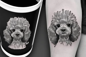 Realistic toy poodle in a recycling bin. tattoo idea