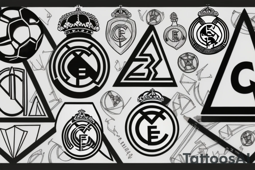 A triangle with a soccer ball inside, incorporating the Real Madrid symbol and the number 3 tattoo idea