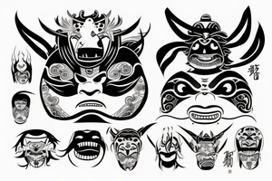 japanese oni mask with a qoute in his theeth tattoo idea