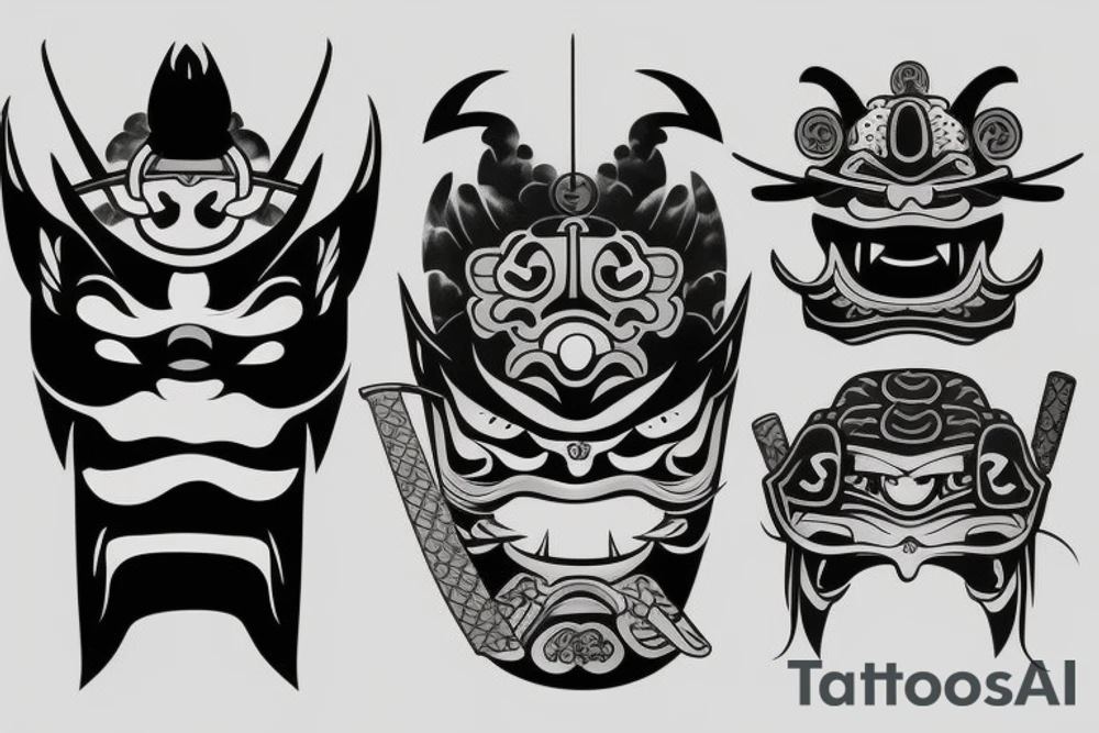 japanese oni mask with a samurai blade tattoo idea