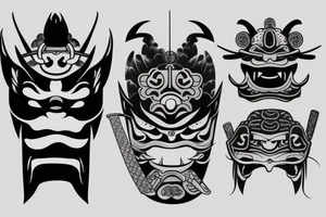 japanese oni mask with a samurai blade tattoo idea