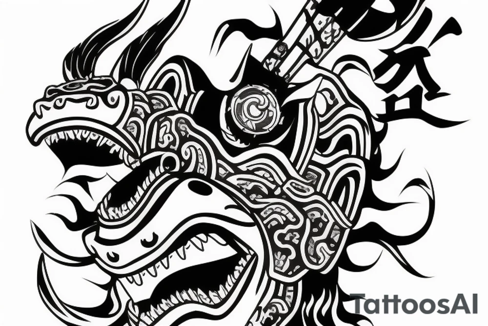 japanese oni mask with a samurai blade tattoo idea