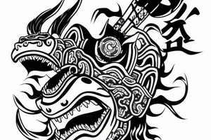 japanese oni mask with a samurai blade tattoo idea