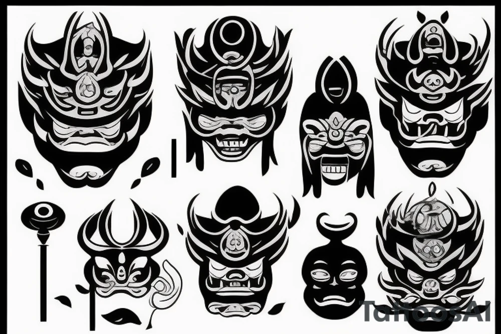 old school japanese oni mask tattoo idea
