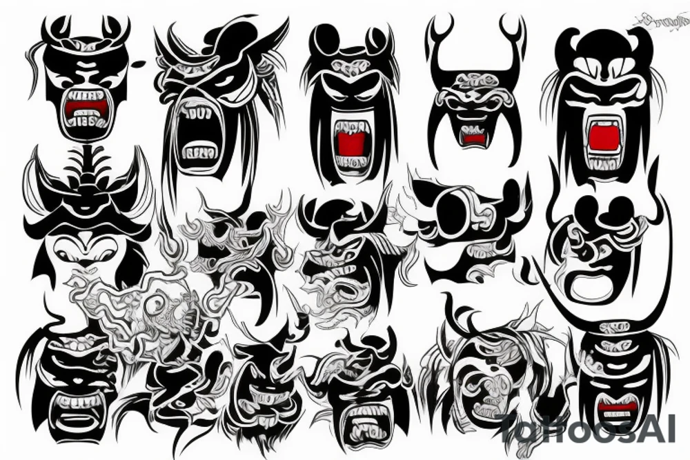 old school japanese oni mask tattoo idea