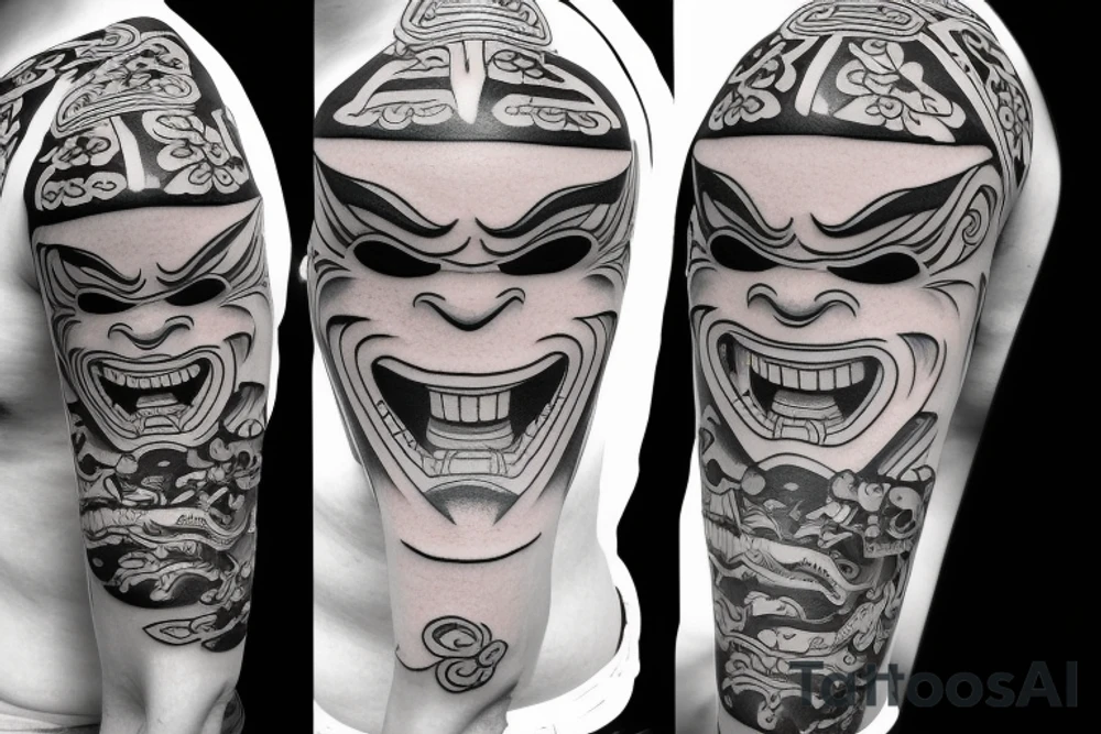 old school japanese oni mask tattoo idea