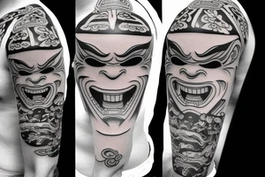 old school japanese oni mask tattoo idea
