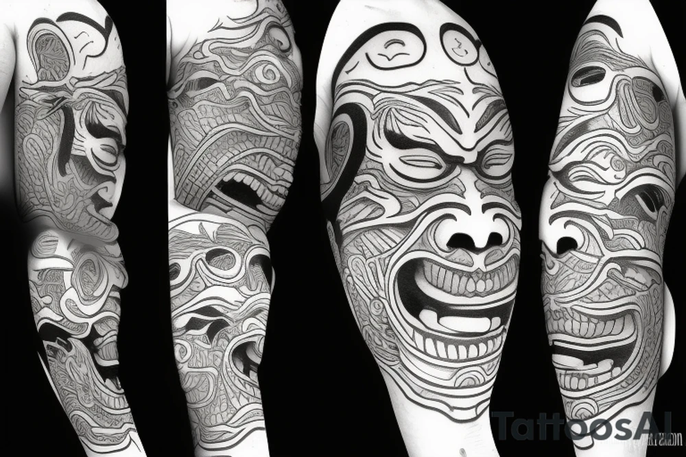 old school japanese oni mask tattoo idea