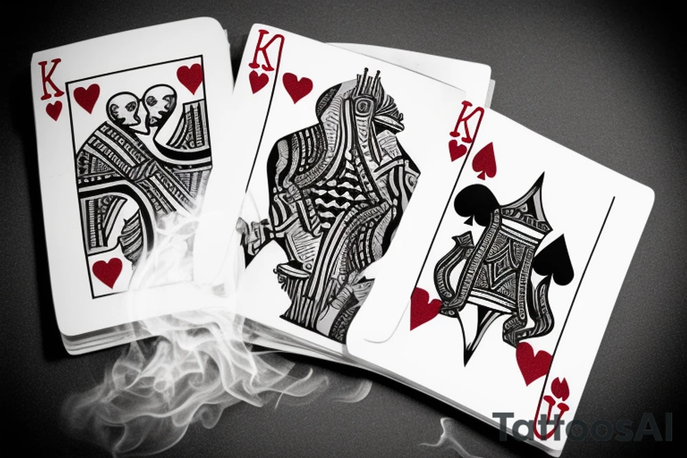 King of hearts playing card tattoo with smoke tattoo idea