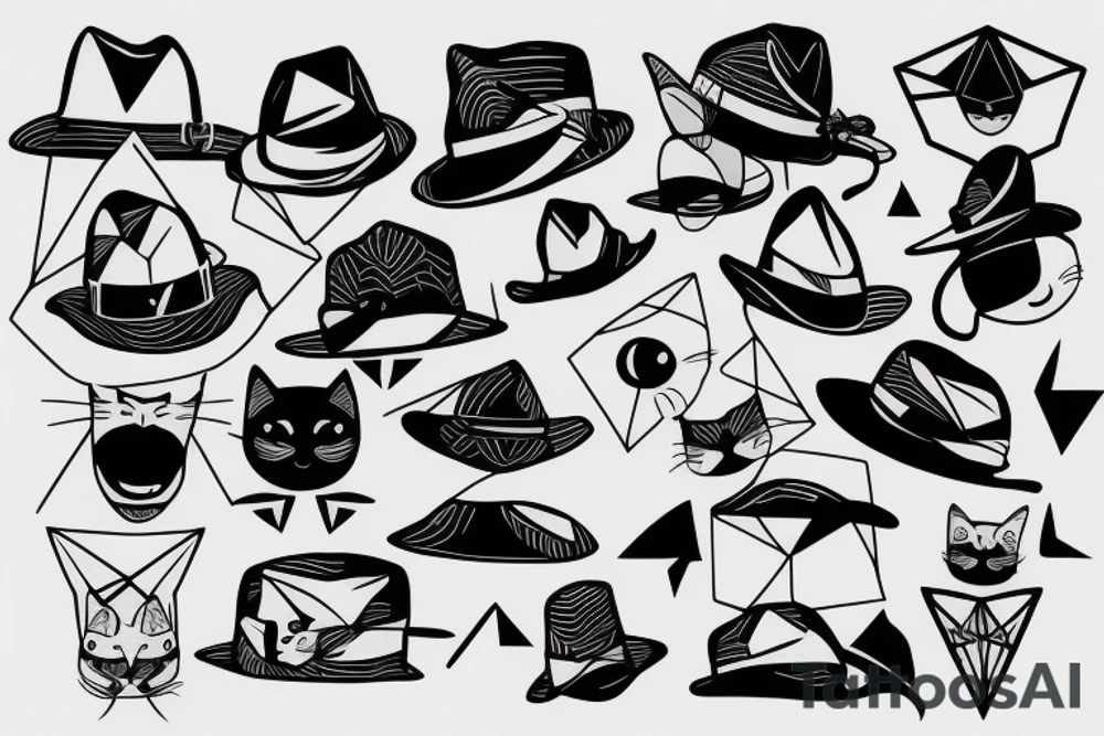 funny cat with a hat tattoo idea
