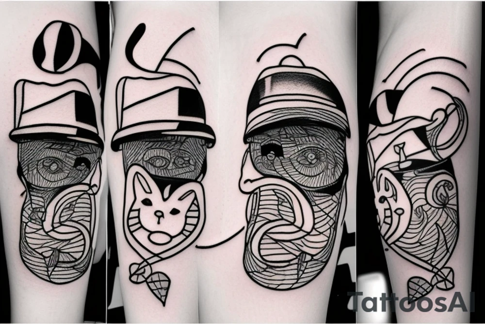 funny cat with a hat tattoo idea