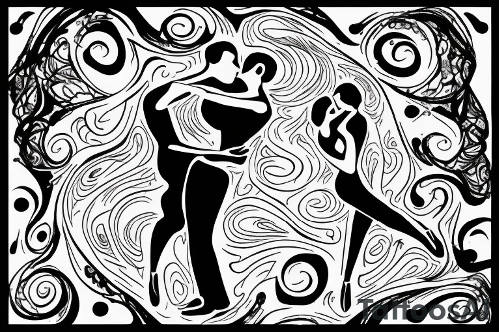 An abstraction of a couple dancing tango it a detail their. Focus on the embrace. tattoo idea