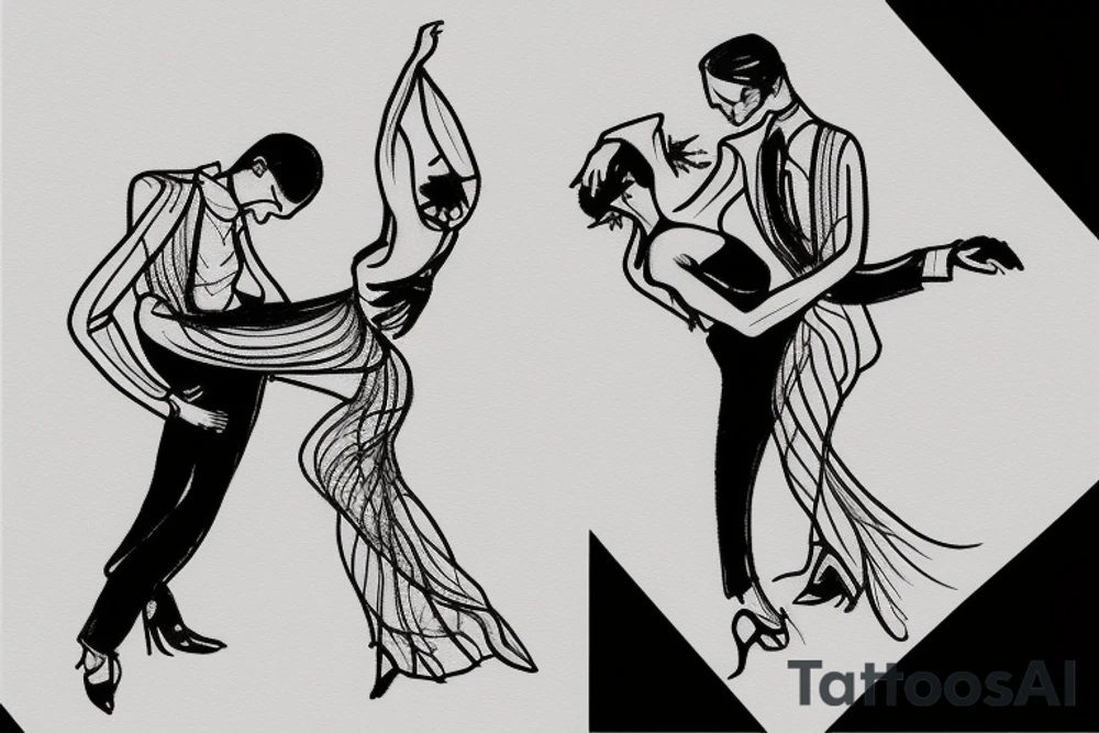 An abstraction of a couple dancing tango it a detail their. Focus on the embrace. tattoo idea