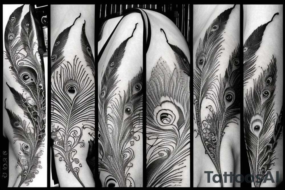 An Indian katana surround by a peacock feather tattoo idea An Indian katana surround by a peacock feather tattoo idea