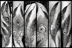 An Indian katana surround by a peacock feather tattoo idea