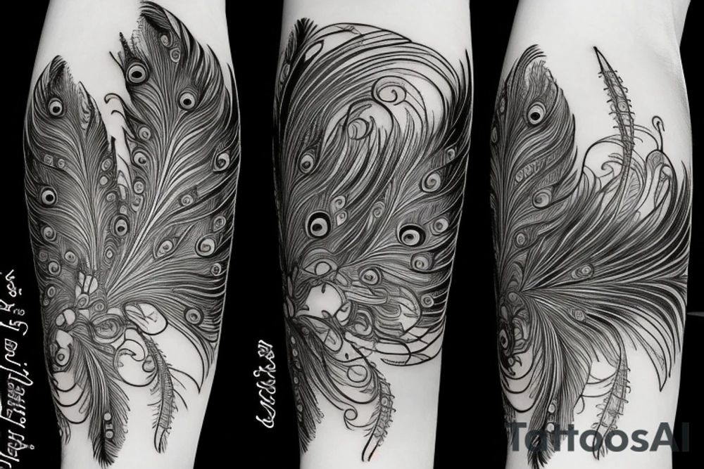 An Indian katana surround by a peacock feather tattoo idea