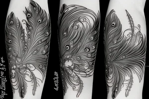 An Indian katana surround by a peacock feather tattoo idea