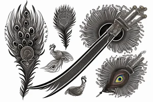 an Indian sword encrusted by a peacock feather tattoo idea