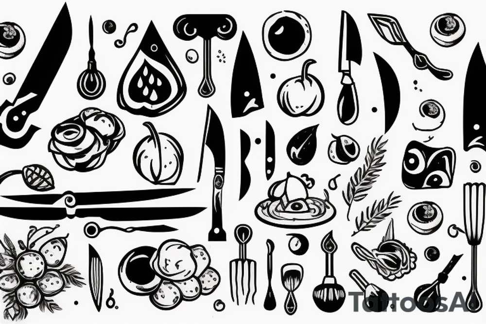 Chef knife with nature and space tattoo idea