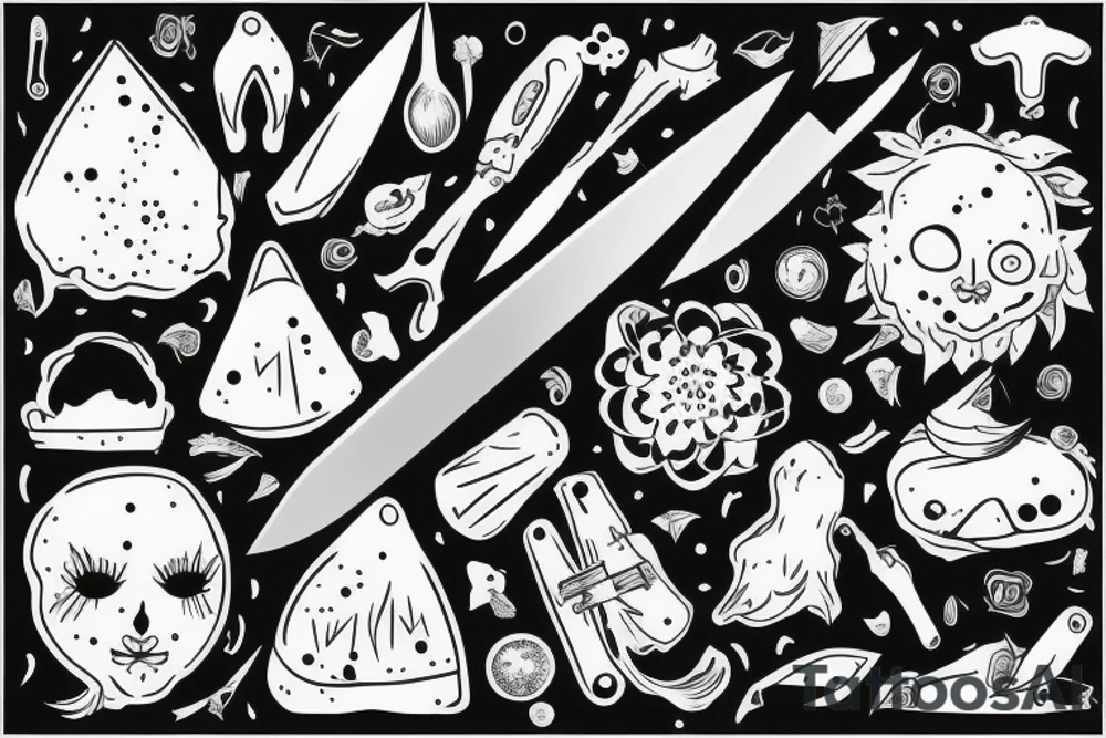 Chef knife with nature and space tattoo idea