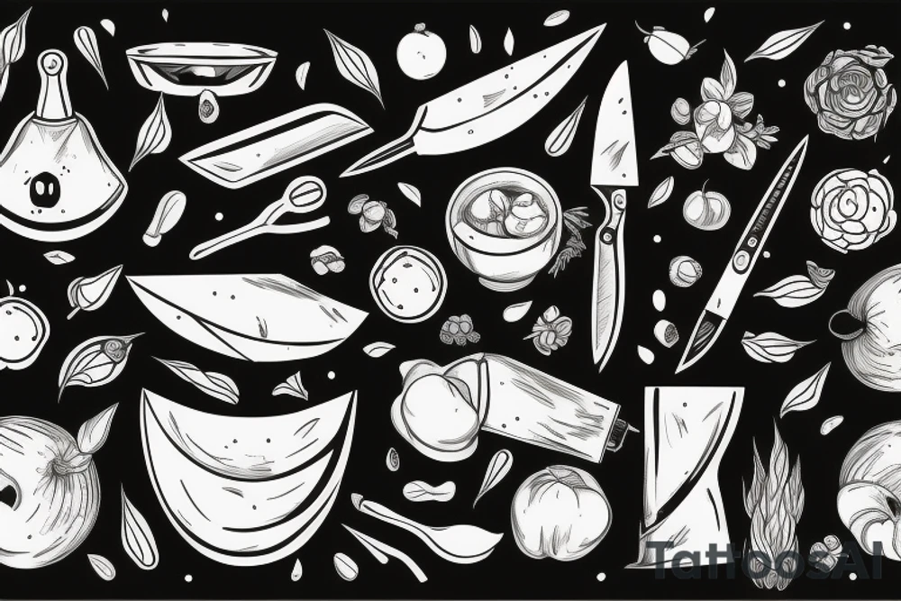 Chef knife with nature and space tattoo idea