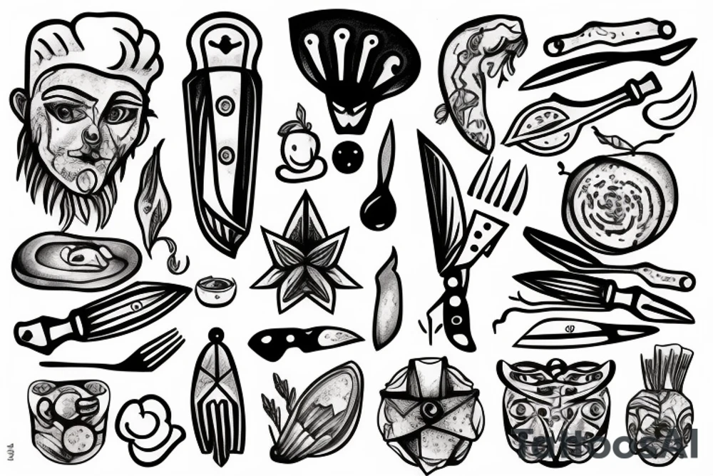 Chef knife with nature and space tattoo idea