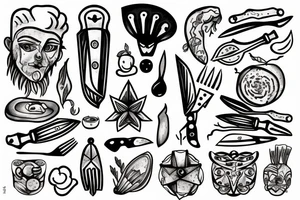 Chef knife with nature and space tattoo idea