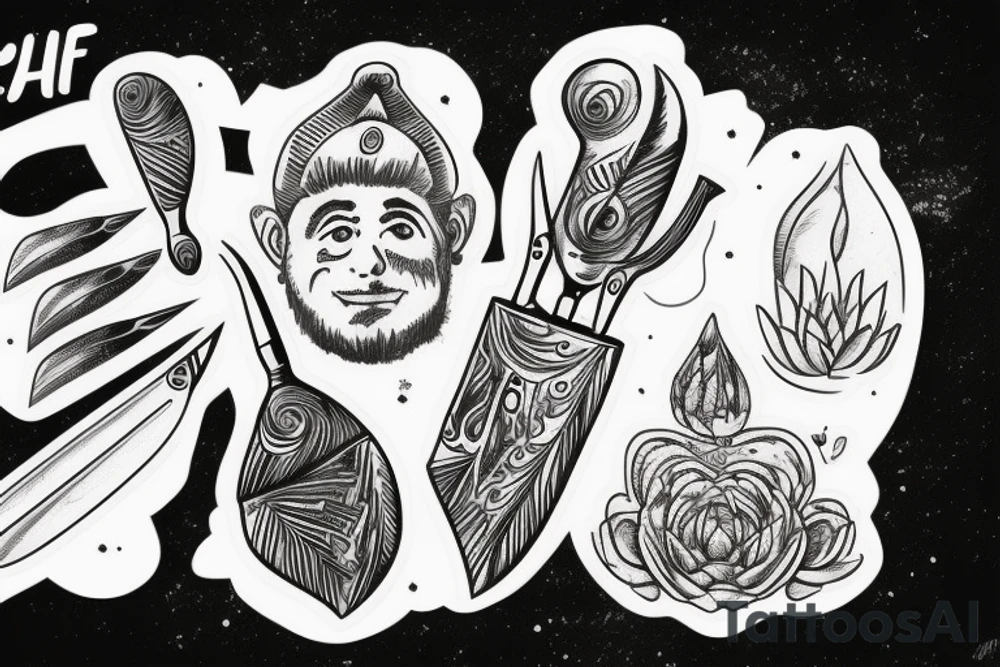 Chef knife with nature and space tattoo idea