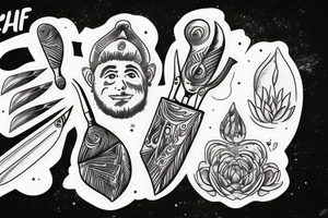 Chef knife with nature and space tattoo idea