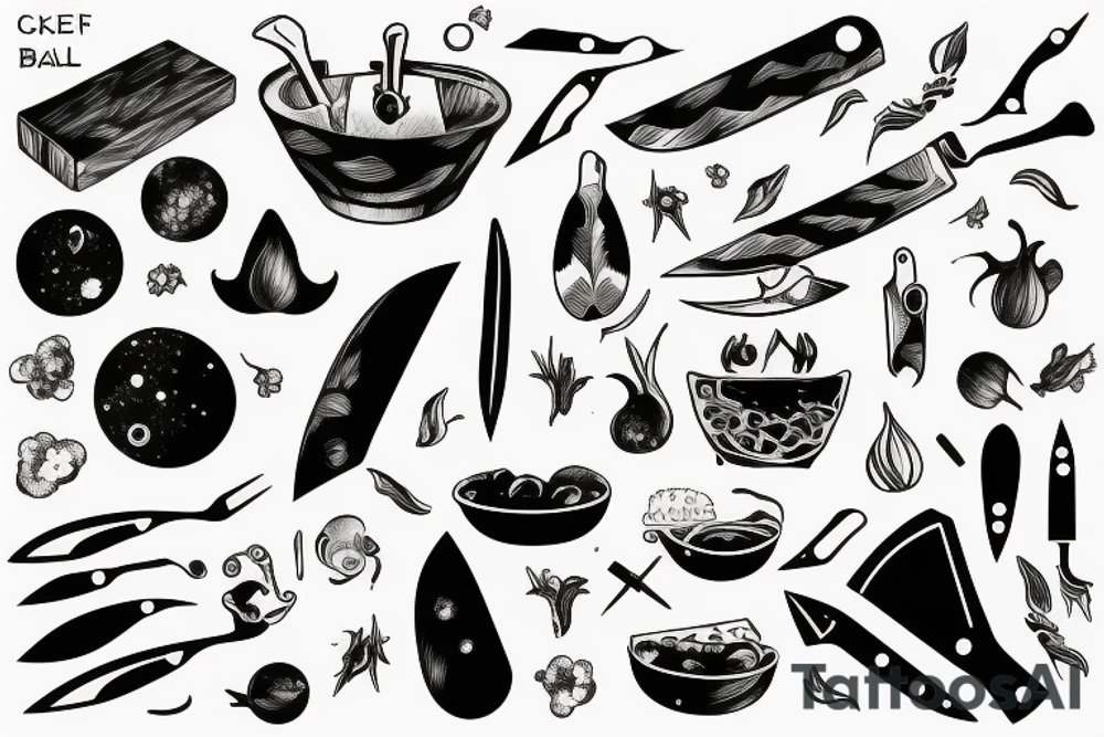 Chef knife with nature and space tattoo idea