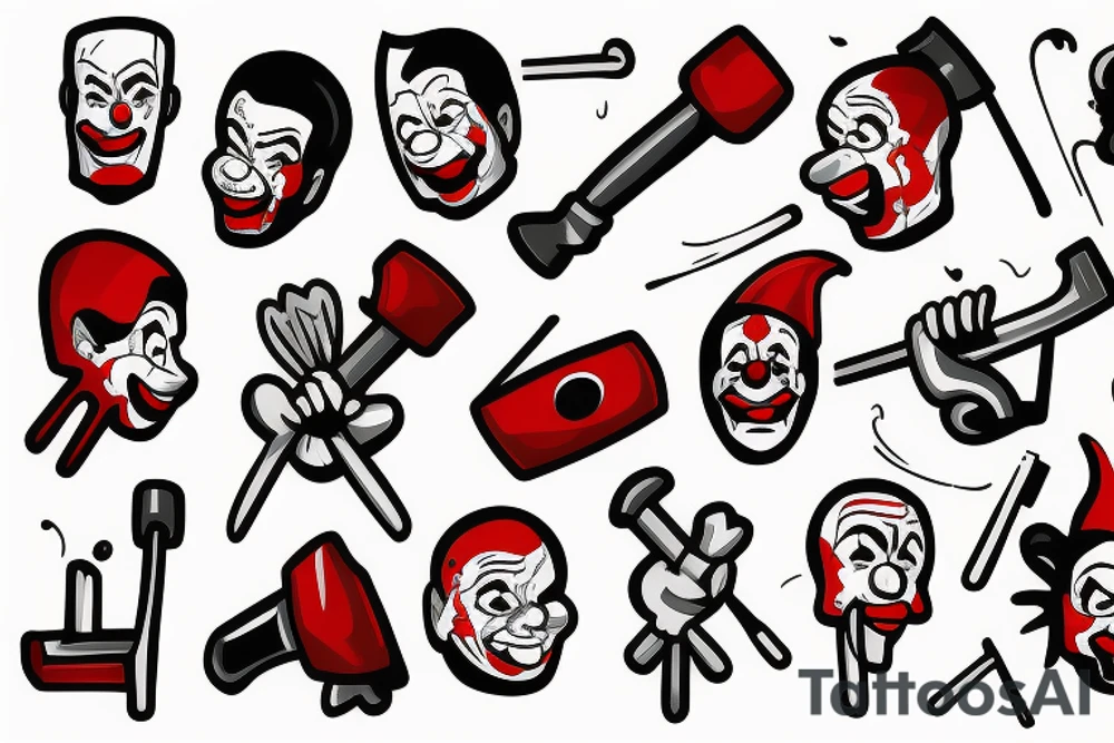 Clown with a hammer and bloody tattoo idea