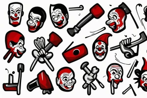 Clown with a hammer and bloody tattoo idea