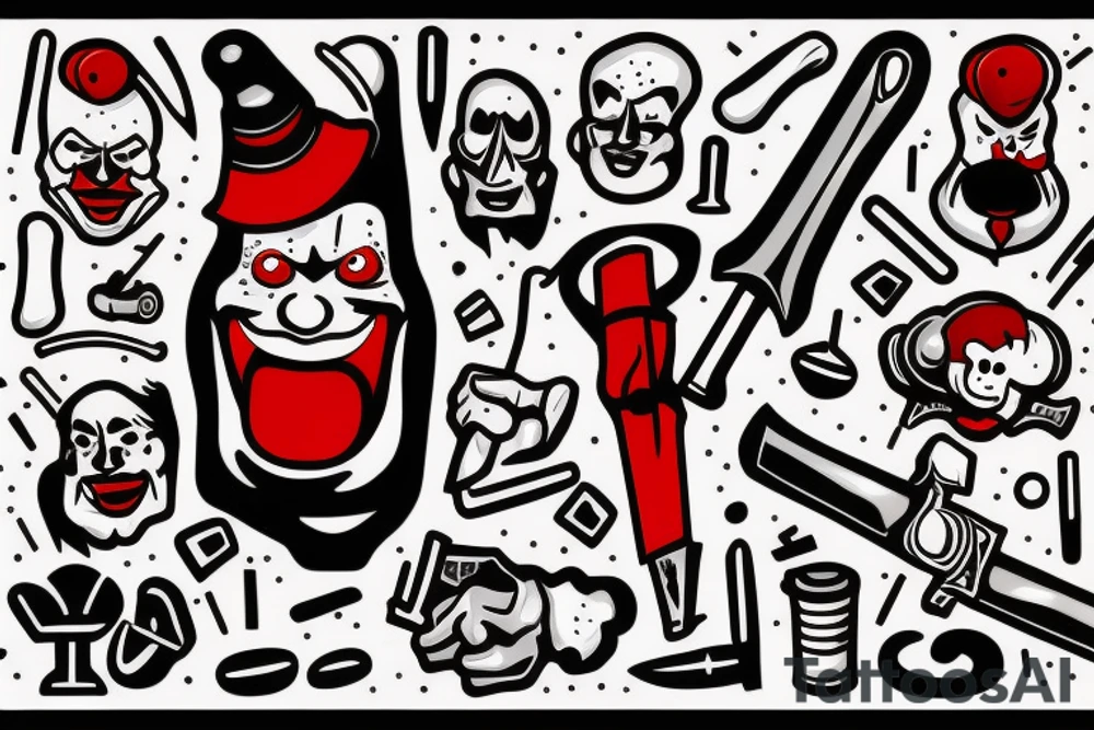 Clown with a hammer and bloody tattoo idea