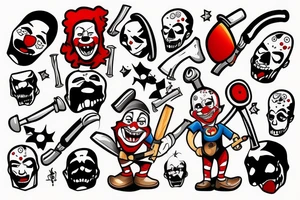 Clown with a hammer and bloody tattoo idea