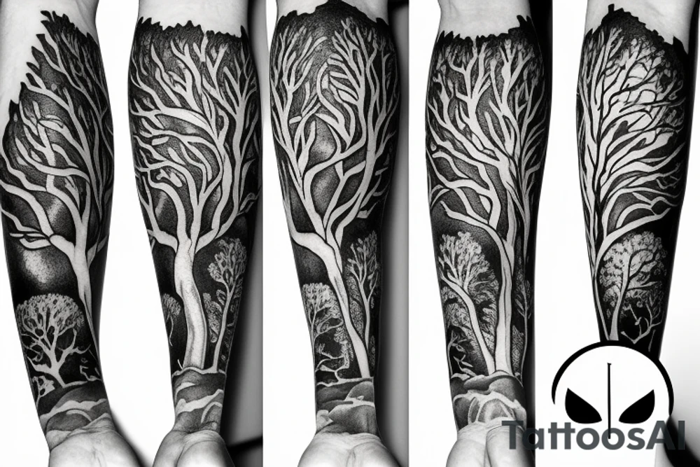 Trees and pathway tattoo idea