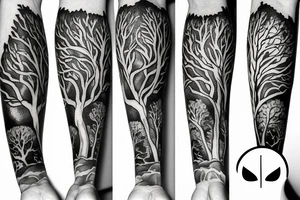 Trees and pathway tattoo idea